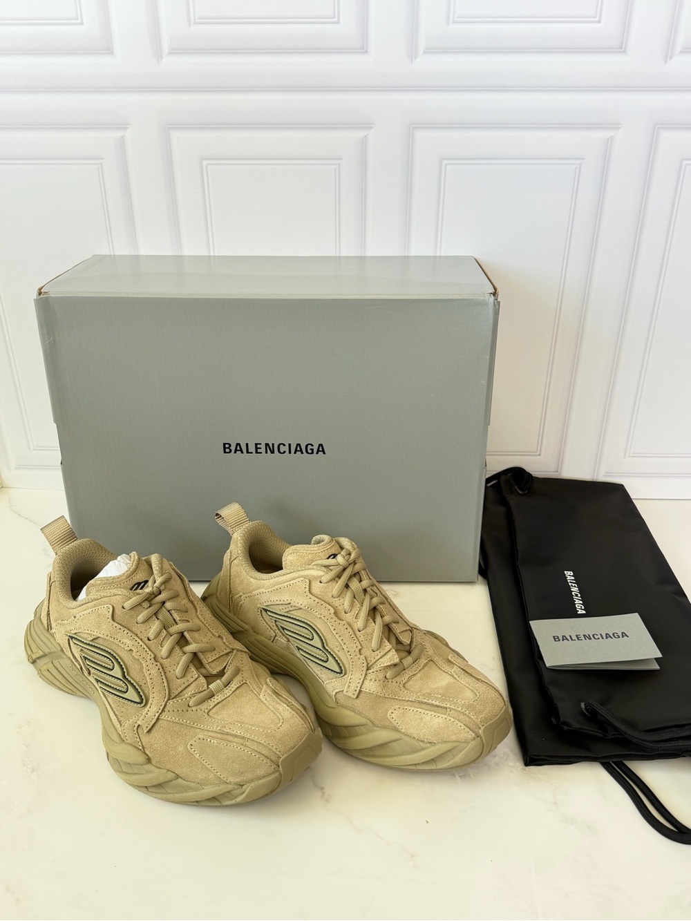 Balenciaga Monday Suede Sneakers Full Beige Women’s EU 37 US 7 New w/ Box